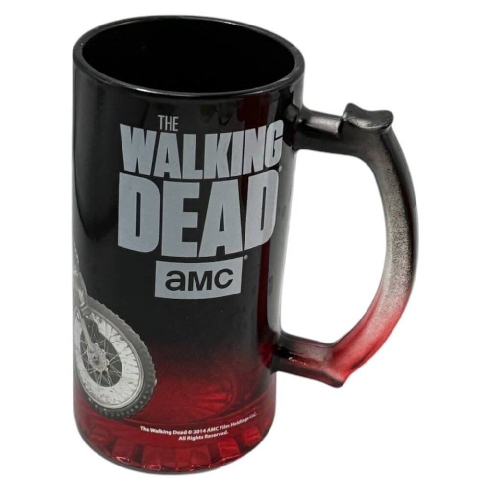 Walking Dead AMC Glass Drink Mug 14 oz Daryl Dixon Beer‎ Stein Red Black 2014